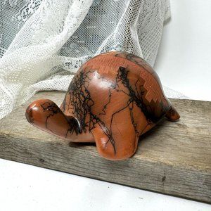Horse Hair Pottery Hand Etched painted Turtle Signed Yazzie